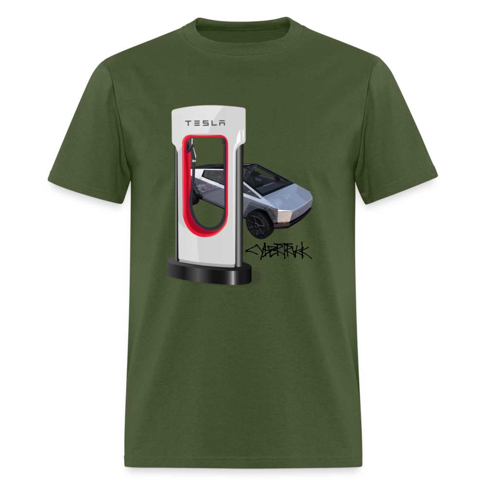 TESLA CYBER TRUCK shirt Electric charging station Tshirt Cyber Truck Model Y Graphic Model 3 png shirt Unisex Tee - military green